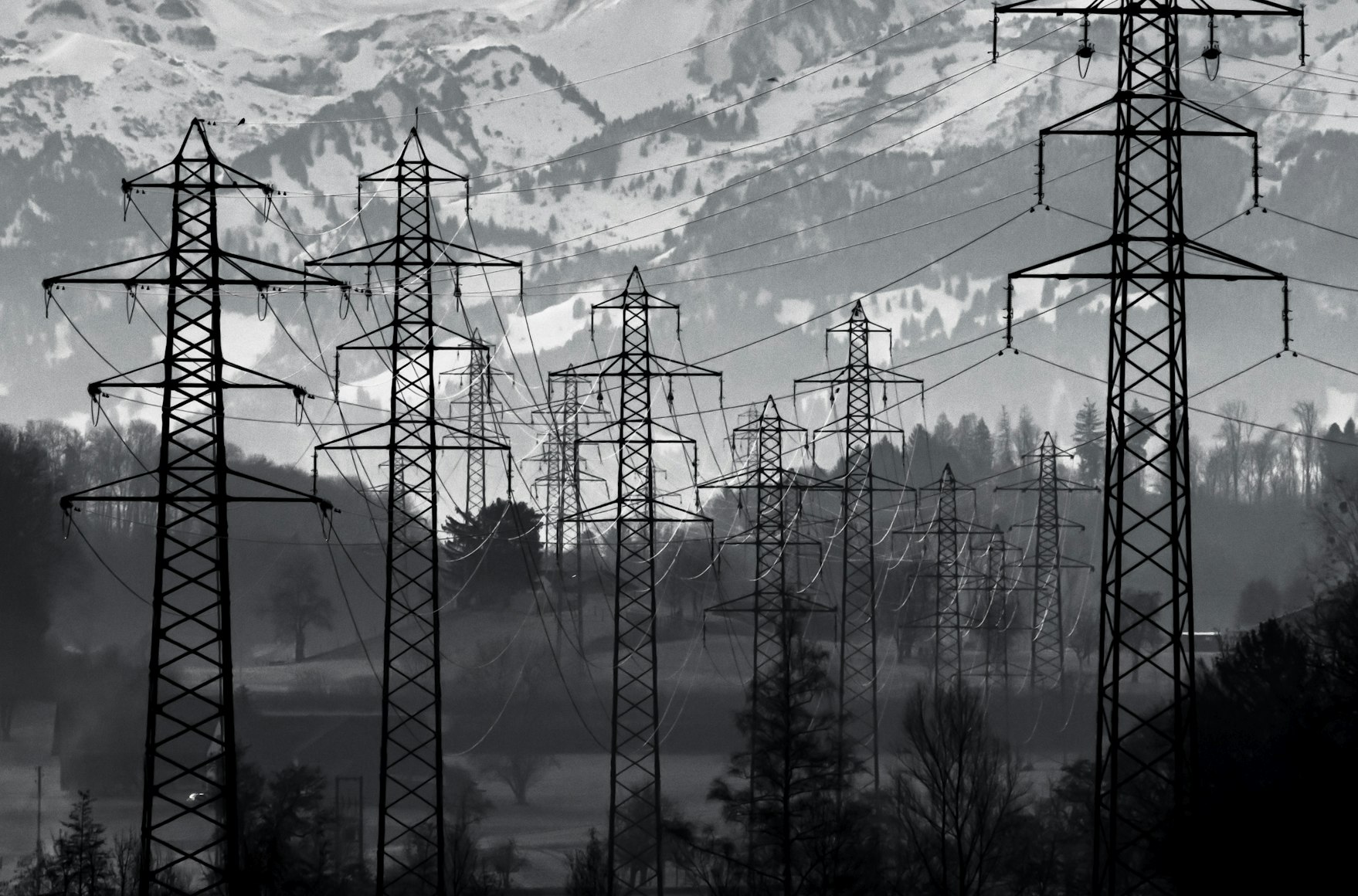 Industrial electrical infrastructure at sunset